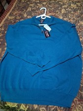 Jos A Bank Sweater Mens Large 100 Cotton Signature Collection 1/4 Zip Blue NWT