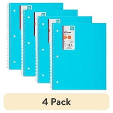 4-Pack College Ruled 1-Subject Notebook with Inside Pockets, 9" x 11", Teal, 100