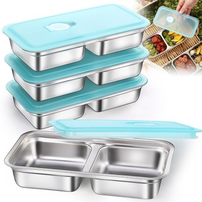 4 Pack Stainless Steel Snack Containers with Lids, 2-Compartment Reusable Foo...