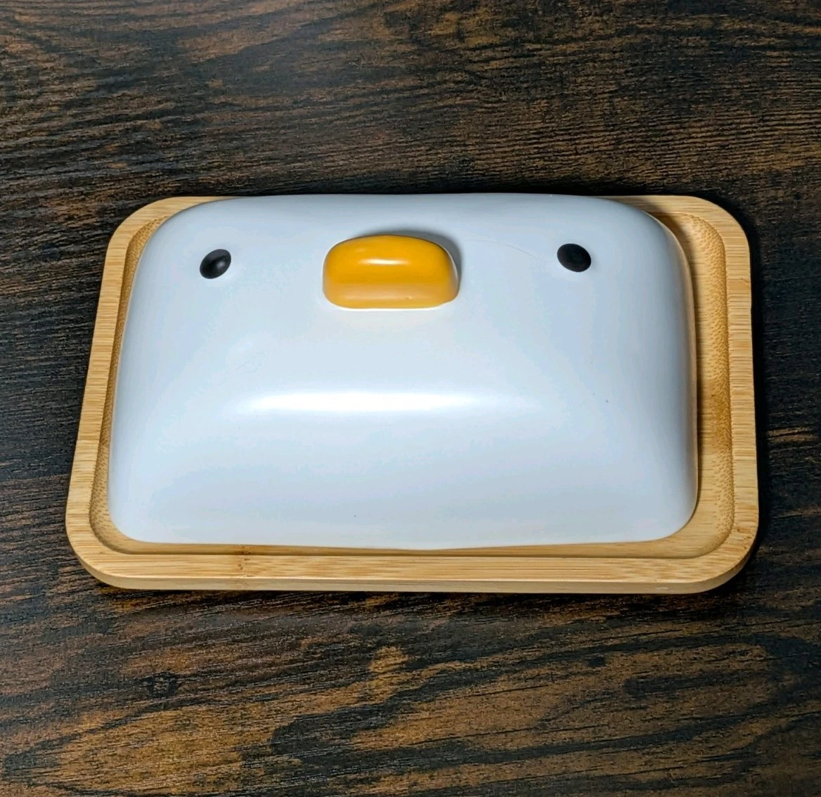 PURROOM Duck Butter Dish Countertop Bamboo Porcelain Lid Wooden Tray Storage