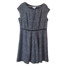 Elle A Line Dress Women's XXL Black Gray White knit plaid tweed 2X office casual