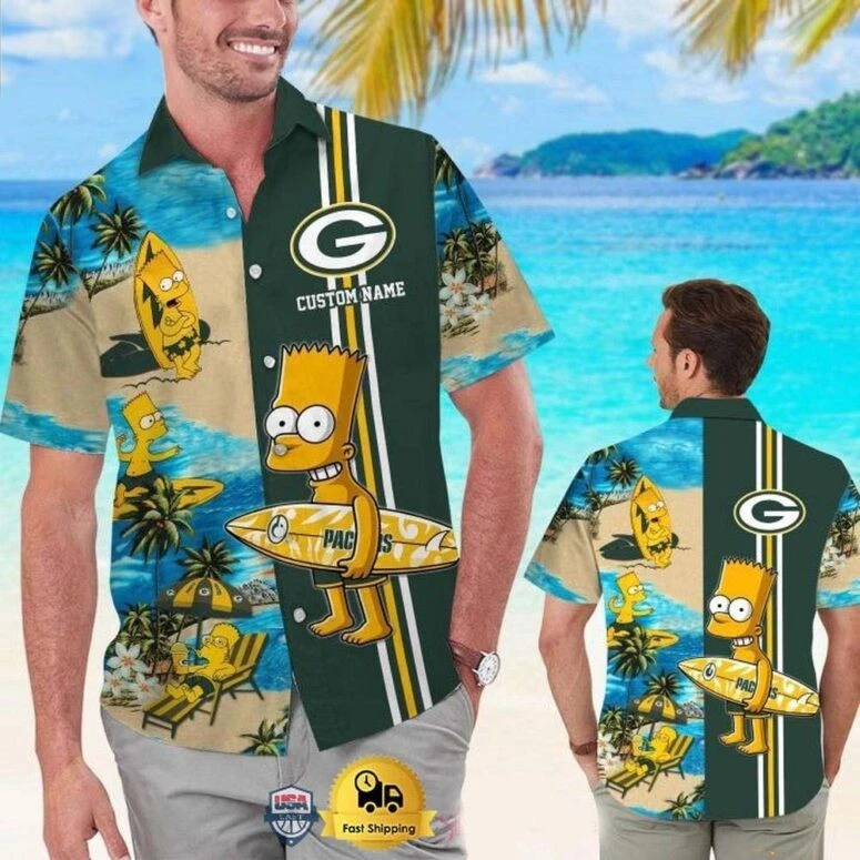 Personalized Green Bay Football Special Bart Simpson Tropical Hawaiian Shirt