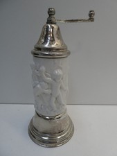 CAPODIMONTE PUTTI CHERUB ITALY POTTERY PLATED METAL MUSICAL PEPPER GRINDER MILL