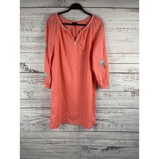 Talbots Dress Women's Medium Coral Linen Beaded Palm Tree Embroidered Tunic Boho