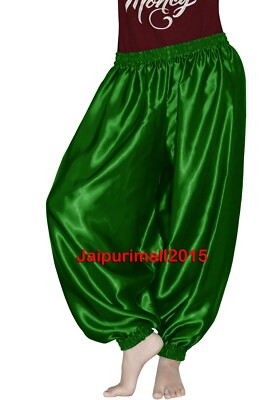 Green Satin Harem Pant Yoga Genie Hippie Boho Tribal Belly Dance Pantaloon Harem