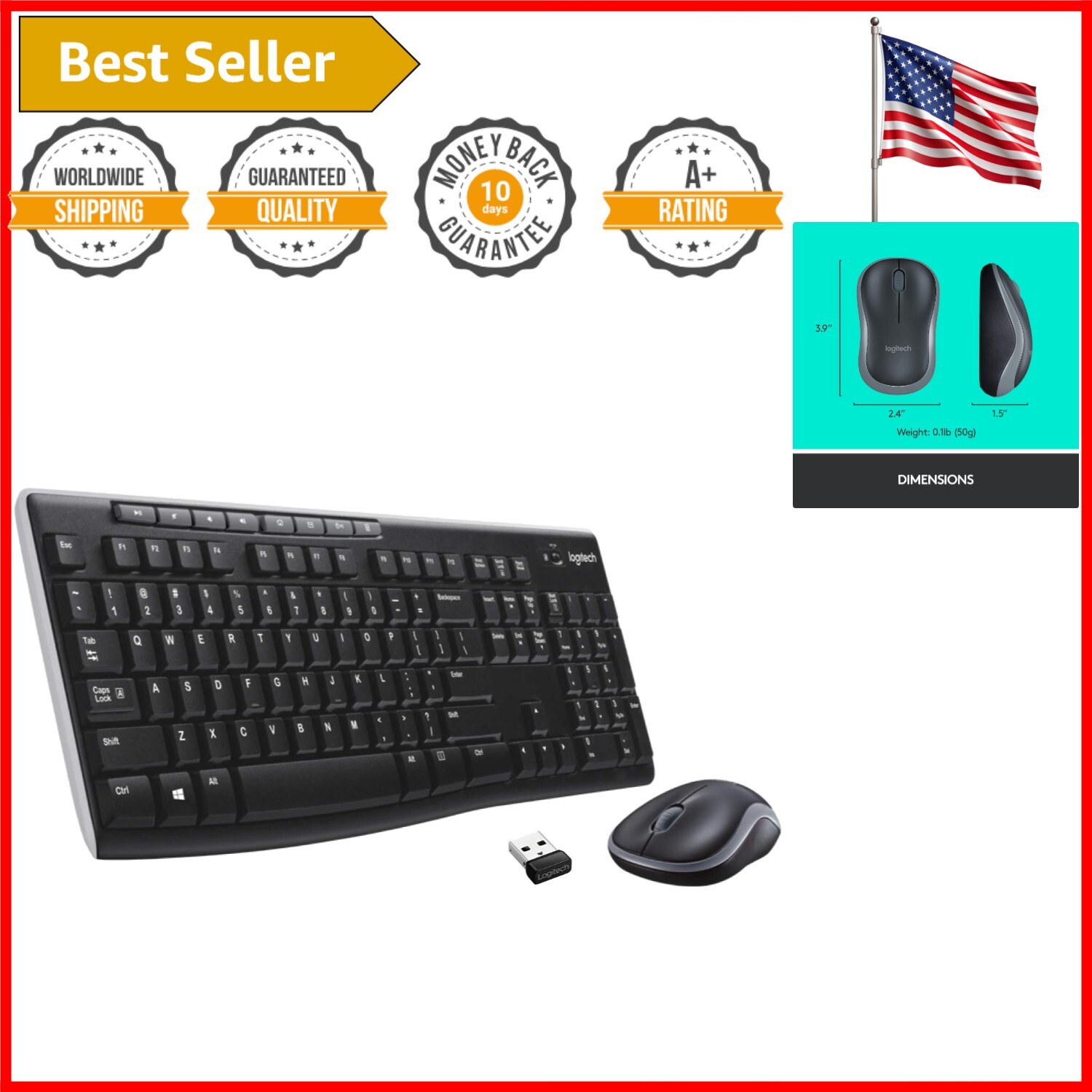 Compact MK270 Wireless Keyboard and Mouse Combo with USB Receiver in Black Set of 4