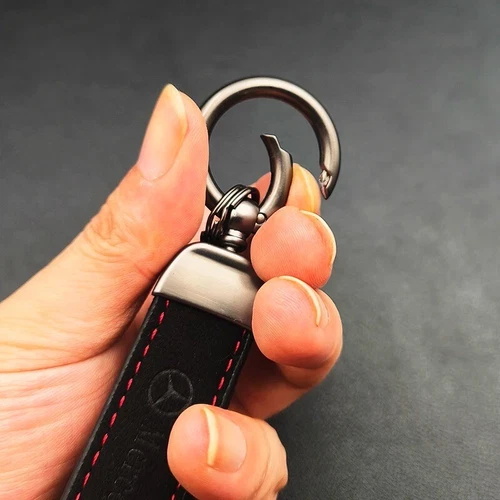 Mercedes-Benz Keyring Leather Anthracite L AMG Logo Keychain Ring - Picture 6 of 11