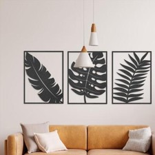 wood wall decor / art botanical leaves trio MDF laser cut home - 4 Materials