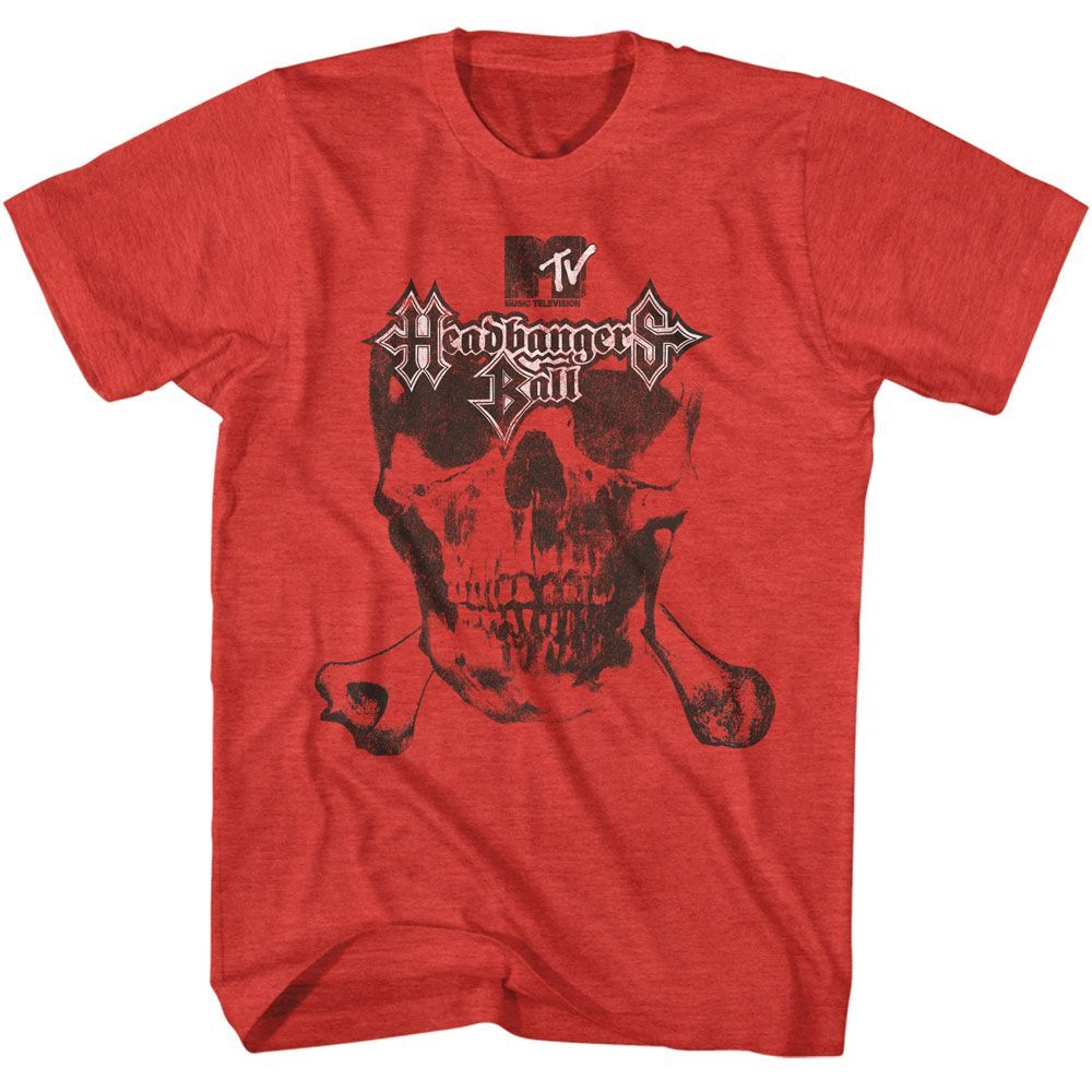 MTV Headbangers Ball Logo Skull And Bones Red Heather Adult