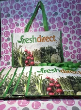 FRESH DIRECT Grocery Supermarket Shopping Tote Bag "VEGIES" LOT OF 6