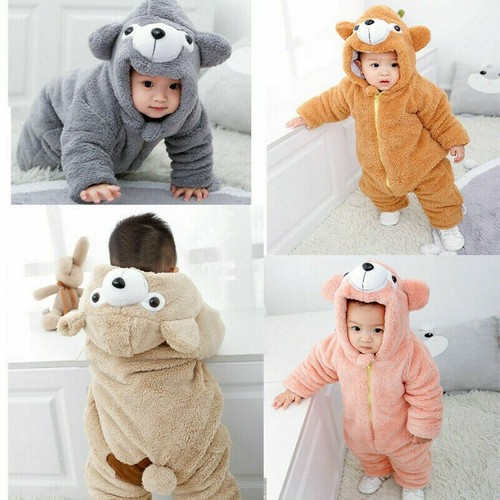 Neonati Bambino Corallo Pile Cotone Caldo Tutina Tuta con Cappuccio  Arrampicata | eBay
