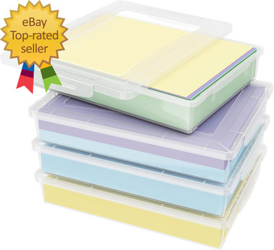 4 Pack Plastic Multi-Purpose Storage Box with Latching Lids, Clear A4, 8.5'' X 11