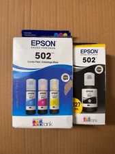 Genuine Epson Printer 502 EcoTank Ink Bottles Black & Colors 4 Packs pack