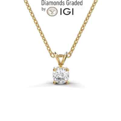 Im Labor gezüchteter 1 kt IGI-zertifizierter Diamant Solitär Anhänger Halskette 14 kt Gelbgold