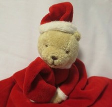 Baby Red Security Blanket Blankie Christmas Santa Bear with Rattle