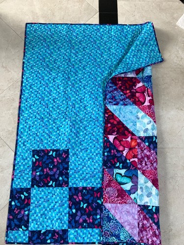 Handmade Quilted Blanket 62x52" Reversible Sofa Throw Afghan, Wall Hanging Art - Picture 4 of 15