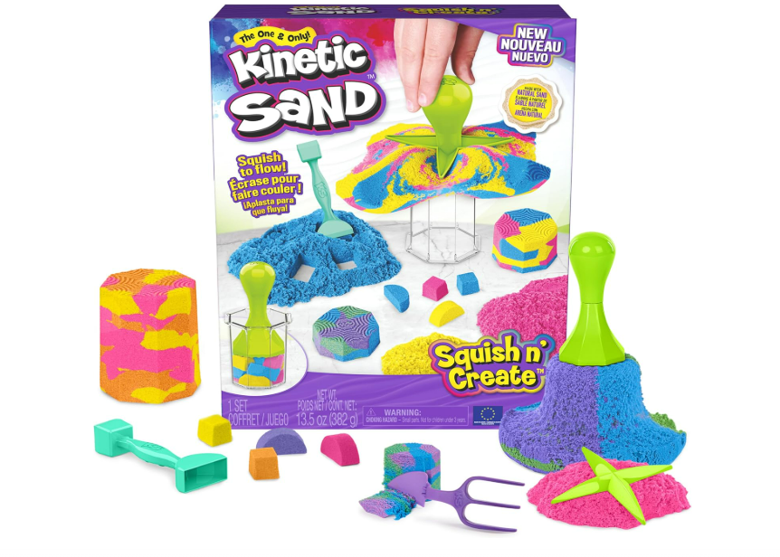 Kinetic Sand, Squish N Create Playset, With 13.5oz Of Blue, Yellow, And Pink 5 3