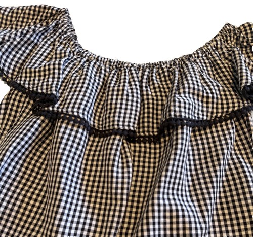 Tommy Bahama Womens Black White Gingham Linen Blend Off The Shoulder Dress Med. - Picture 3 of 12