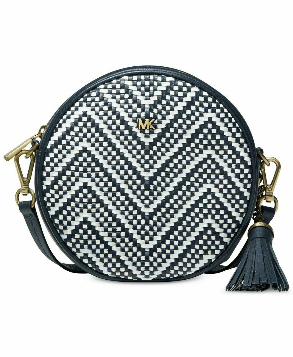 Michael Kors Canteen Leather Chevron Woven Admiral Blue Crossbody Bag