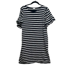 J. Crew Womens Shift Dress Striped Short Ruffled Sleeves White Black Size L*