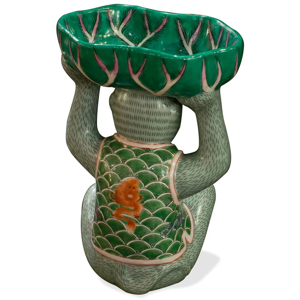 US Seller - Porcelain Monkey Chinese Figurine With Lotus Soap Dish - Image 3 of 4