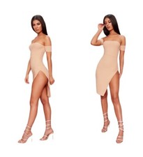 Pretty Little Thing Nude Cuff Split Side Midi 8