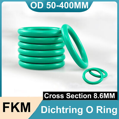 Diamete 50mm - 400mm Metric FKM Rubber O-Rings Seals Cross Section 8.6mm Outside