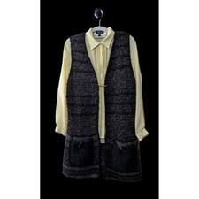 Handmade Cardigan Sleeveless Long Vest SM Open Front Pockets Stripes V neck Soft