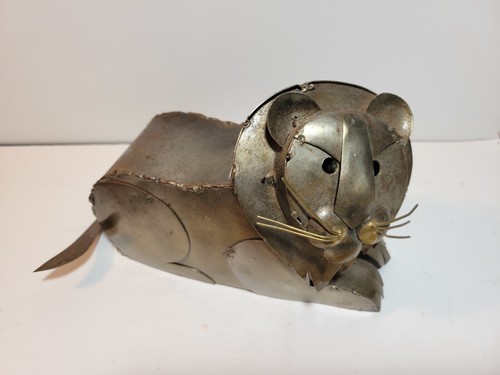Folk Art Metal Lion Figurine Vintage Wildlife Decor Handmade Sculpture Mexico - Picture 4 of 12