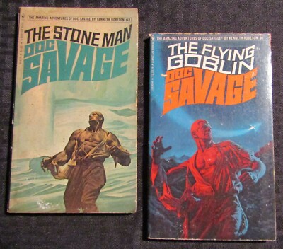 1976/77 DOC SAVAGE Stone Man & Flying Goblin VG-/VG 1st Bantam Paperback LOT