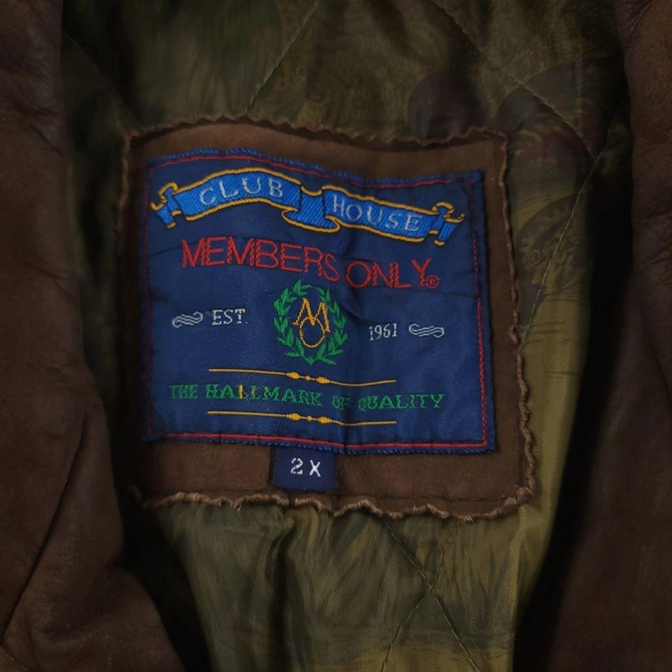 Chaqueta de gamuza de cuero Members Only Club House para hombre 2XL marrón bombardero forrada con cremallera Foto 4 de 4