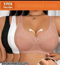 3 pack Women's Plus size Wireless Bras- Breathable, Comfortable, Natural Contour