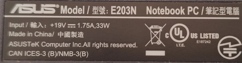 ASUS VIVOBOOK E203N CELERON 2GB RAM BLUETOOTH WEBCAM HDMI W11 SPARES / REPAIRS - Image 3 of 4