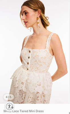 Self-Portrait White Lace Tiered Mini Dress US 6 Bridal Wedding Cocktail $495
