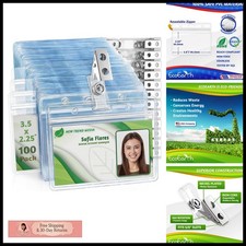 3.5x2.25 Horizontal ID Badge Holders with Metal Clips - Sealable, 100 Pack