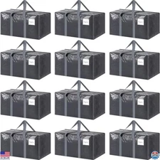 12 Pack Heavy Duty Large Moving Bags with Zipper & Handles - Gray Storage Totes