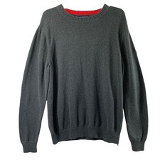 Lands' End Mens Sweater Size Large Gray Pullover Patch Elbow Zip Bottom Side