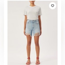 DL 1961 Vintage Light Wash Distressed High-Rise Denim Shorts
