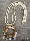 Vintage Upcycled Faux Pearl Necklace W/Large Pendent And Charms. — photo 8