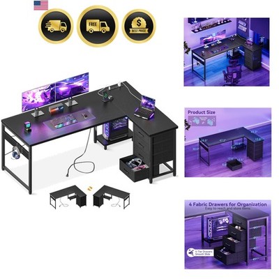 L Shaped Gaming Desk with Storage USB Charging Outlets Corner Office Desk