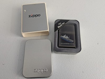 USS Antietam (CG-54) Cruiser Black Ice Zippo Lighter in Case MIB Brushed Chrome