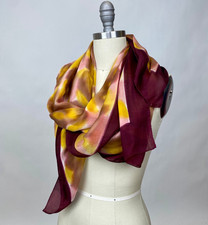 Large Vintage Silk Scarf Brushstroke Abstract Painted Flowers Orange Pink Yellow