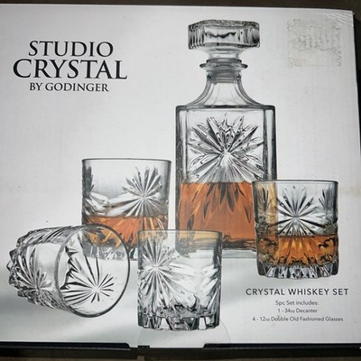 Studio Crystal by Godinger Whiskey Set 4 - 12oz Glasses and 34oz Decanter 