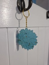 Keychain Sunflower New Light Blue W Sparkle Resin Keychain