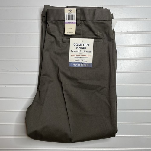 DOCKERS Relaxed Fit Men's Pleated Front Comfort Khaki Chino Pants Size 38 x 29