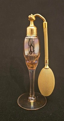 DeVilbiss Perfume Atomizer - pink with black enamel leaves - 1930 - 6 1/2 inches