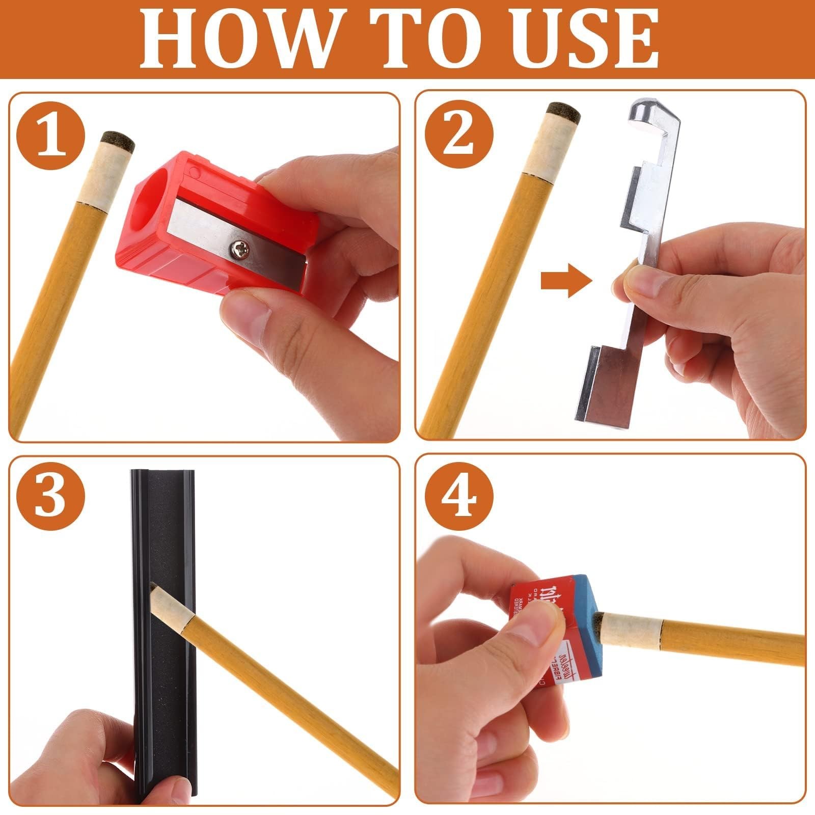 Pool Cue Repair Kit 34 Pack with Clamp 20 Billiard Cue Tips Chalk Cubes