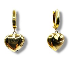 14k Yellow Gold Large Puffed Heart Drop Dangle Earrings Lever Back 4Grams