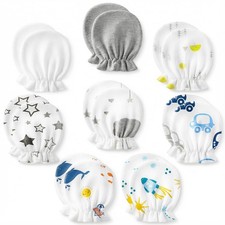 8 Pairs Newborn Baby Mittens No Scratch, Cotton for 0-6 Months, Grey multi