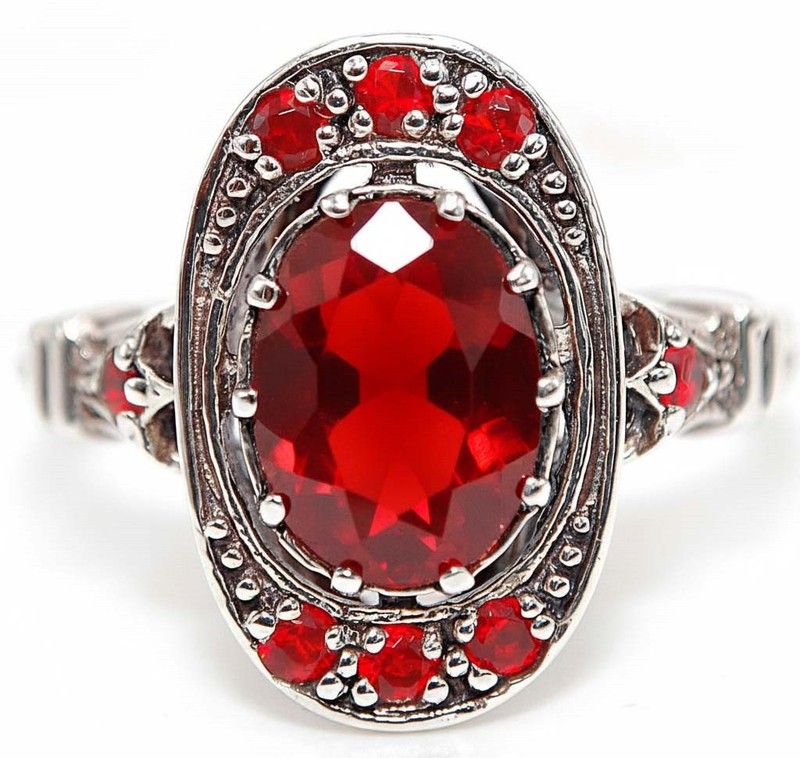 1CT Fire Garnet 925 Sterling Silver Filigree Ring Sz 6 PC9-3